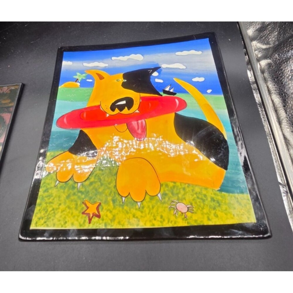 Mary Naylor Designs Hand painted Dog W Frisbee Decorative Plate Wall Hanging 10